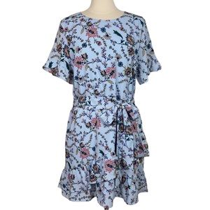 Banana Republic Blue Floral Short Sleeve Ruffle Dress